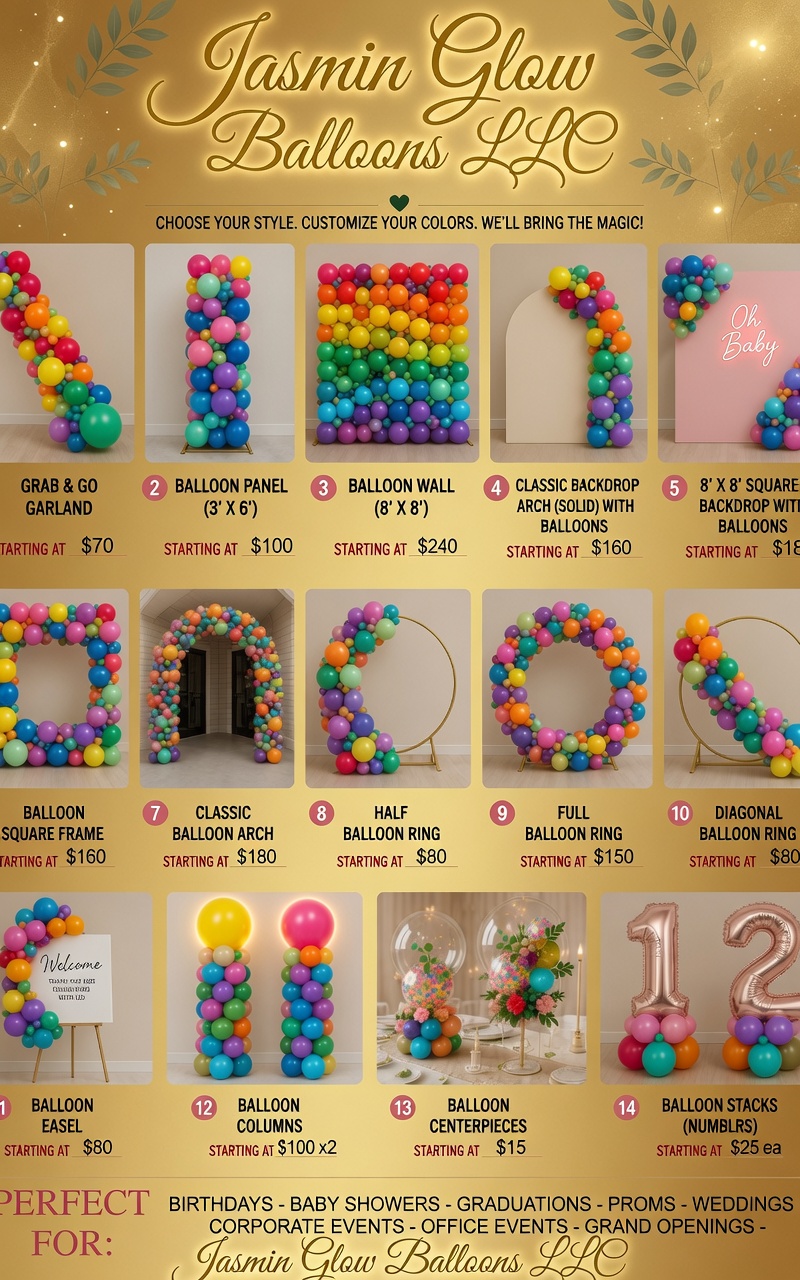 Jasmin Glow Balloons Price Menu