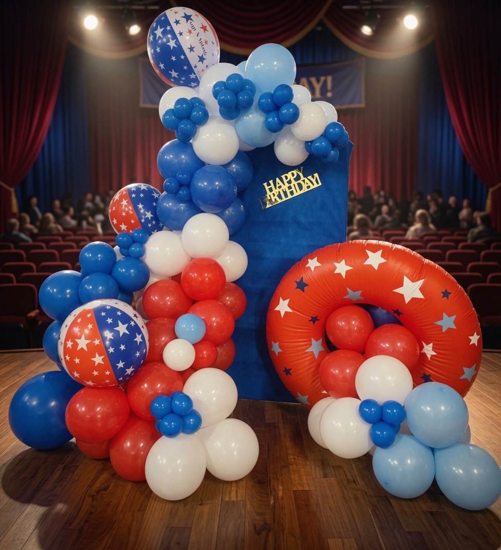 Patriotic balloon arch setup