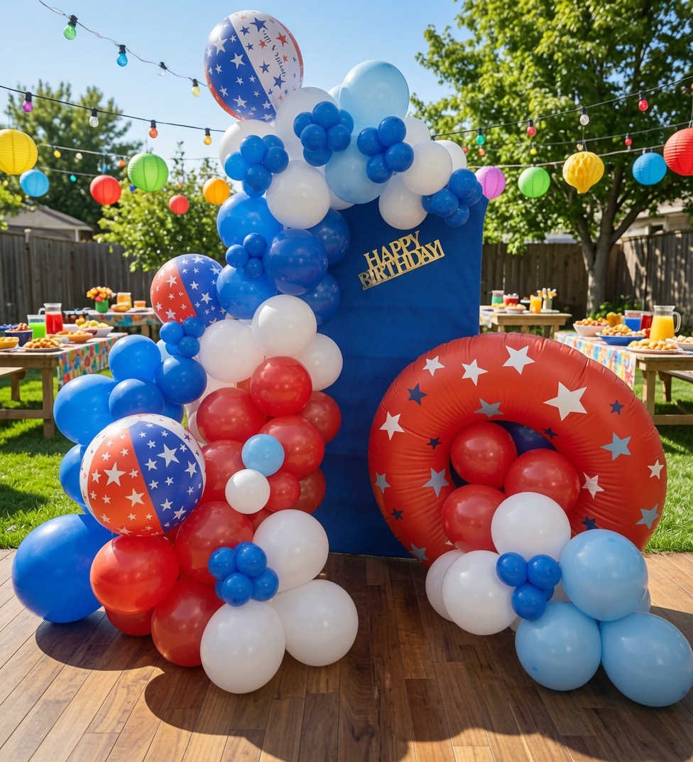 Outdoor patriotic balloon display